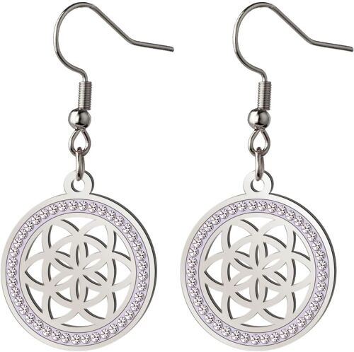 Kal-Boucles D'oreilles De Fleur De Vie En Acier Inoxydable Boucles D'oreilles À Pendentif Fleur D'eternité Bijoux Amulette Inspiratrice Cadeaux Spirituels Pour Femmes Charmantes Dames
