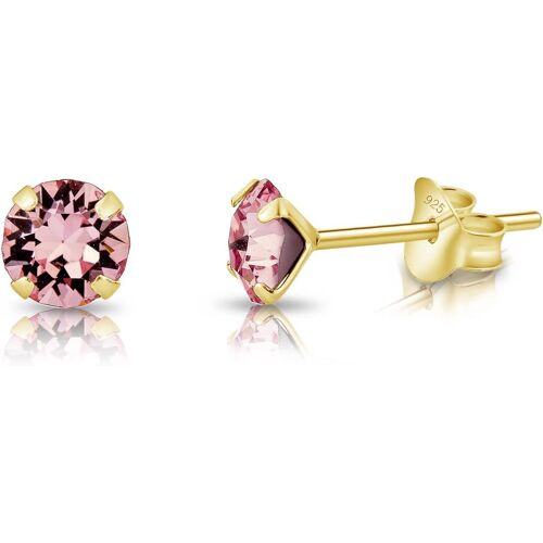 Kal-® Petites Boucles D'oreilles/Clous En Argent Fin 925 Plaqué Or Jaune Et Cristaux De Swarovski® Elements Ronds - Diamètre: 5 Mm