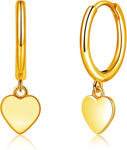 Kal-Boucles D'oreilles Créoles Pendantes Pour Femme En Argent Sterling 925 - Petites Créoles Rondes - Hypoallergéniques - En Forme De Coeur - Croix - Étoile - Boucles D'oreilles Pendantes - Avec