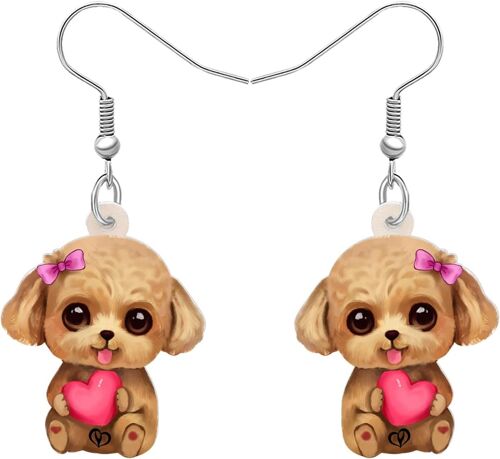 Kal-Cadeaux De St Valentin Pour Femmes Filles Mignon Acrylique Chien De Chiens De Compagnie Boucles D'oreilles Pendantes Bijoux Pour Les Amoureux Des Chiens Décorations