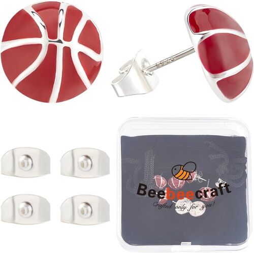 Kal-1 Boîte De 4 Paires De Boucles D'oreilles De Sport 925 Boucles D'oreilles À Tige En Argent Sterling En Alliage Métallique Ballon De Basket Avec 1 Pochettes En Velours Bijoux Artisanaux