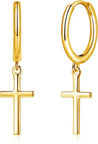 Kal-Boucles D'oreilles Créoles Pendantes Pour Femme En Argent Sterling 925 - Petites Créoles Rondes - Hypoallergéniques - En Forme De Coeur - Croix - Étoile - Boucles D'oreilles Pendantes - Avec