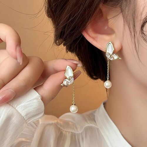 Tianyi-Boucles D'oreilles Pendantes Papillon Boho Boucles D'oreilles Pendantes Papillon Vintage En Émail Boucles D'oreilles Pendantes Grosses Perles Bijoux Pour Femmes Et Filles