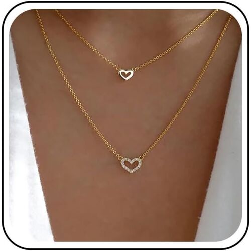 Kal-Collier Coeur En Cristal Collier Pendentif Coeur En Or Collier Chaine Coeur En Strass Collier Ras De Cou Double Coeur Bijoux Pour Femmes Et Filles