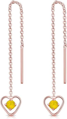 Kal-® Boucles D'oreilles Pendantes À Chaîne En Argent Fin 925 Plaqué Or Rose - Coeur Avec Mini 3 Mm Cristaux De Swarovski® Elements Ronds - Choix De Différentes Couleurs