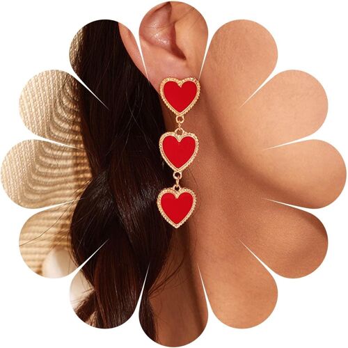 Kal-Boucles D'oreilles Coeur Rouge Boucles D'oreilles Pendantes Coeur Unique Tassel Mariage Boucles D'oreilles Coeur En Pâte D'or Boucles D'oreilles Pendantes Coeur Pour Femmes Et Les Filles