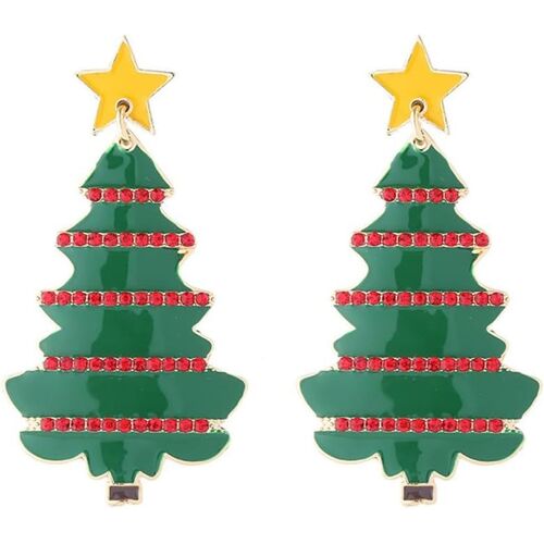 Kal-Boucles D'oreilles Arbre Étoile De Noël Rouge Vert Émail Cristal Argent Sterling Post Cartilage Hypoallergénique Boucles D'oreilles Pendantes Pour Fête De Noël Halloween Bijoux Cadeaux