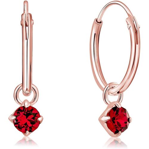 Kal-® Boucles D'oreilles Petites Créoles En Argent 925 Plaqué Or Rose & Pendentif 3 Mm Cristaux Swarovski® Elements Ronds - Épaisseur 1.2 Mm - Diamètre: 12 Mm - Choix De Différentes Couleurs