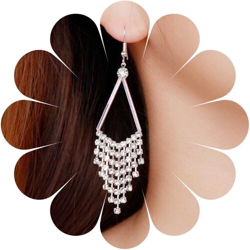 Kal-Boucles D'oreilles Pompon Strass De Mariée Boucles D'oreilles Lustre En Cristal Argenté Cz Fringe Drop Dangle Boucles D'oreilles Boucles D'oreilles En Cascade Étincelantes Bijoux Pour Femmes