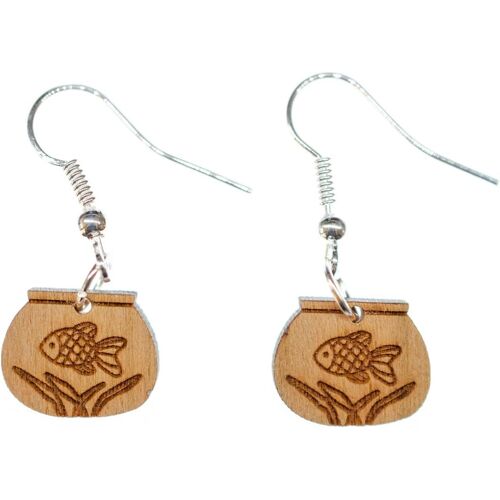 Kal-Argent À La Main Bijoux Plaqué I Boucles D'oreille Boucles D'oreille - Poisson Rouge Dans Boucles D'oreille Aquarium En Verre Cintre Bois Aquarium Poissons D'aquarium Lc