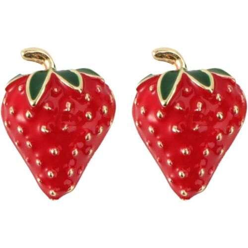 Kal-Lot De 2 Boucles D'oreilles En Forme De Fraise - Boucles D'oreilles Coréennes En Zircone Cubique - Boucles D'oreilles En Zircone Cubique Rouge - Aiguille En Argent S925, Mittel, Corne, Pas De