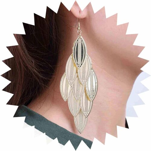 Kal-Boucles D'oreilles Pendantes Feuilles Texturées Boho Boucles D'oreilles Feuilles Filigranées Vintage Boucles D'oreilles Feuilles Tribal Boucles D'oreilles Feuilles Super Légères Boucles