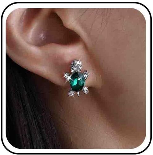 Kal-Boucles D'oreilles Tortue En Cristal Vert Diamant Cz Strass Boucles D'oreilles Tortue De Mer Ovale Émeraude Tortue Animaux Boucles D'oreilles Océan Bijoux Pour Femmes
