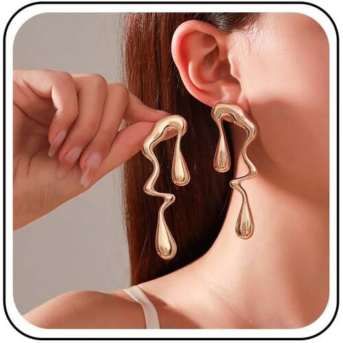 Kal-Exagérer Des Boucles D'oreilles Irrégulières D'eau Boucles D'oreilles Liquides Épaisses Dorées Déclaration De Métal Liquide Énoncé Minimaliste Géométrique
