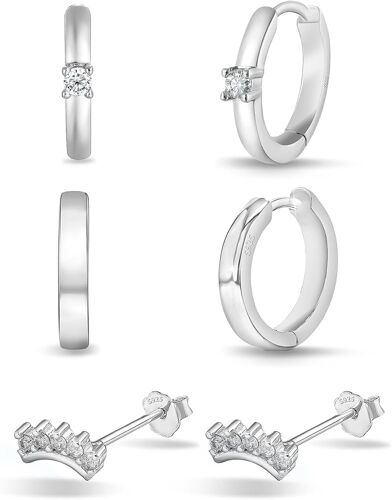 Kal-Set Boucles D'oreilles Argent 925 Pour Femmes - Créoles Et Clous Hypoallergéniques 14k Plaqué Or Zirconia Empilables Imperméables, Cartilage Piercing
