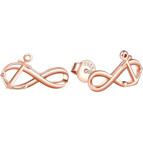 Kal-Collier Bracelet Et Boucles D'oreilles Femme Fille, Ensembles De Bijoux Femme En Argent 925, Pendentif Bracelet Clou D'oreille Symbole De L'infini, Avec L'ancre, Zircon Incrusté, Or Rose