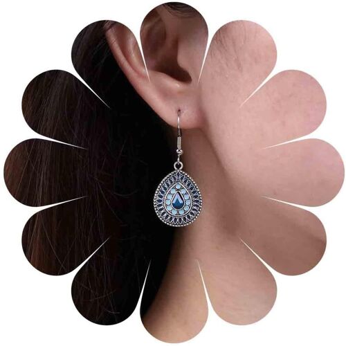 Kal-Boucles D'oreilles Pendantes En Forme De Larme En Argent Turquoise En Filigrane Boucles D'oreilles Ethniques En Émail Boucles D'oreilles Tribales Turquoise Bijoux Pour Femmes Et Filles