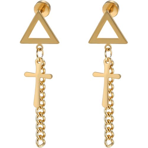 Kal-Boucles D'oreilles En Forme De Croix Boucles D'oreilles Pendantes : Boucles D'oreilles Pendantes En Forme De Croix Chrétienne Ankh Géométriques Triangle Croix Gouttes En Acier Inoxydable