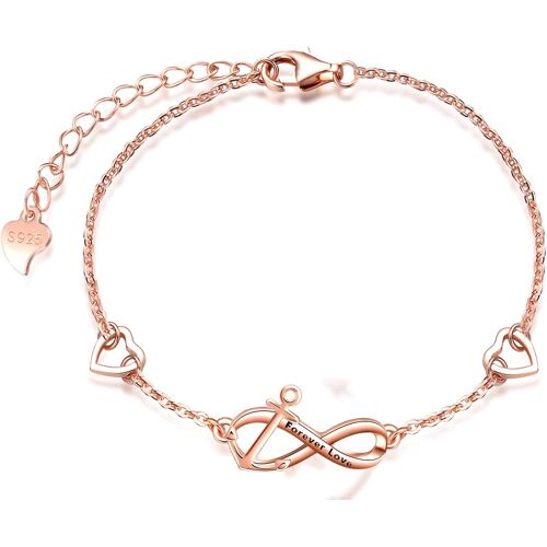 Kal-Collier Bracelet Et Boucles D'oreilles Femme Fille, Ensembles De Bijoux Femme En Argent 925, Pendentif Bracelet Clou D'oreille Symbole De L'infini, Avec L'ancre, Zircon Incrusté, Or Rose