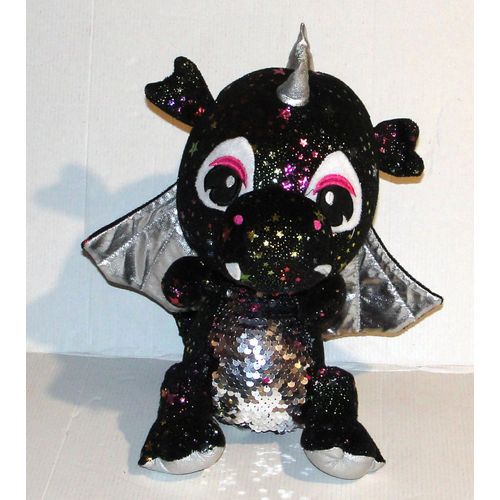 peluche dragon noir étoiles de couleurs et paillettes  toys compagny