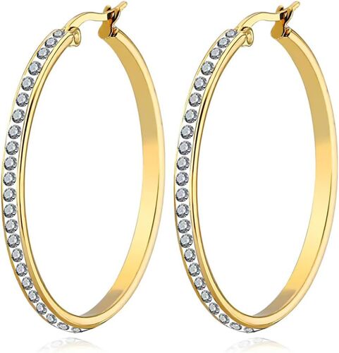 Kal-Creoles Acier Inoxydable Boucles D'oreilles Femme Créoles Zircon Cubique Creoles Plaqué Or Femme 40mm