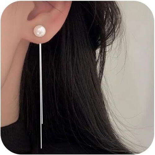 Kal-Boucles D'oreilles Longues En Perles En Argent 925 Pour Femme - Boucles D'oreilles Pendantes D'été En Argent Sterling - Piercing Hélix - Cadeau De Mariage Pour Petite Amie Et Fille, 10 Paar, Arge