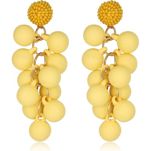 Kal-Boucles D'oreilles Pendantes Cluster De Perles Sphériques Acryliques Longues Boucles D'oreilles Pour Femmes Filles Macaron Jaune Ton D'or
