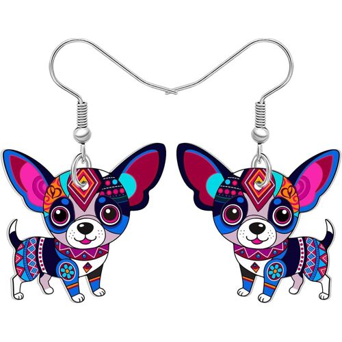 Kal-Boucles D'oreilles Bohème Chihuahua Pendantes En Acrylique - Bijoux Bohémiens - Cadeau Pour Femme, Fille, Mère, Propriétaire D'animaux De Compagnie
