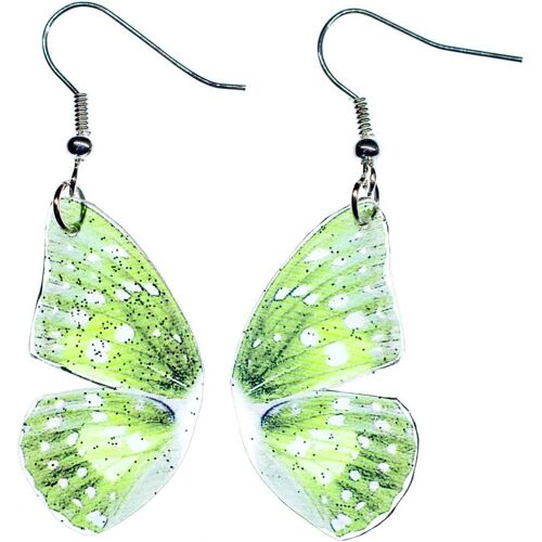 Kal-Les Ailes De Papillon Scintillent Papillon Vert Ailes - Bijoux Fashion Main Argenté Boucles D'oreille