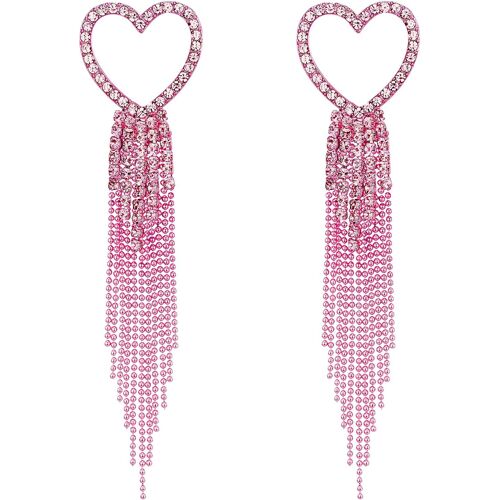 Kal-Boucles D'oreilles Pendantes En Forme De Coeur Pour Femmes Et Filles - Cristal De Strass - Longue Cascade - Perles À Franges - Lustre - Boucles D'oreilles De Mariage