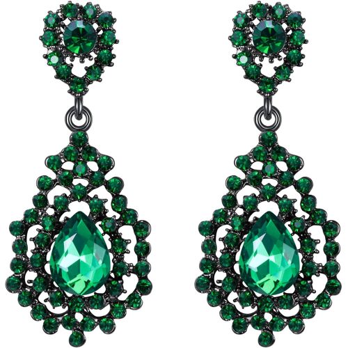 Kal-® Femme Boucle D'oreille Vintage Bijoux Parure Mariage Cérémonie Soirée Fantaisie Cristal Autrichien Strass Rond Double Goutte D'eau
