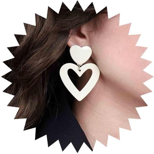 Kal-Boucles D'oreilles Coeur Vintage Boucles D'oreilles Pendantes Coeur Blanc Boucles D'oreilles Double Coeur Boucles D'oreilles Coeur Creux Bijoux Pour Femmes Et Filles