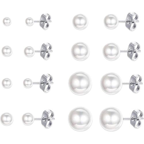 Meimie-8 Paires Boucles D'oreilles,Boucle D'oreille Femme,Boucles D'oreilles Pour Les Femmes Perles Blanches Oreille Bijoux 3/4/5/6/7/8/10/12mm,Perle Blanche Pour Filles Femme