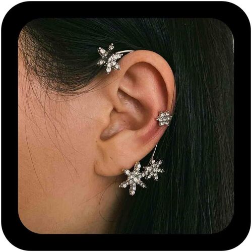 Kal-Strass Boucles D'oreilles Flocon De Neige Argent Zircon Star Wrap Crawler Boucles D'oreilles Cz Boucles D'oreilles Complètes Sans Piercing Boucles D'oreilles En Cristal Bijoux Pour Femmes