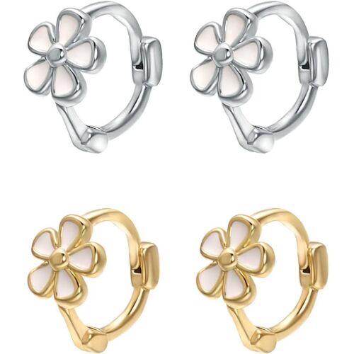 Kal-2 Couple Low Sensitive Boucles D'oreilles Femme Fleur, Blanc Plaqué Or Lady Boucles D'oreilles Fleur Bijoux Cadeau