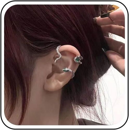 Kal-Boucles D'oreilles Manchette Serpent Émeraude Boucles D'oreilles Manchette Serpent Argent Boucles D'oreilles Manchette Serpent Vert Clip Serpent Punk Non Percées Bijoux Pour Femmes