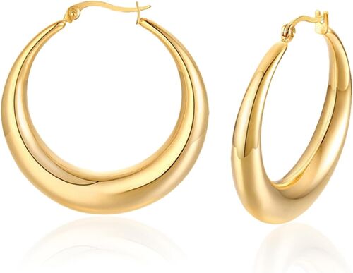 Kal-Boucles D'oreilles Créoles Classiques En Cuivre - Hypoallergéniques - Petites Boucles D'oreilles Ovales Épaisses - Cadeau Pour Femme, Petite Amie, Mère Et Fille (20 Mm), Cuivre