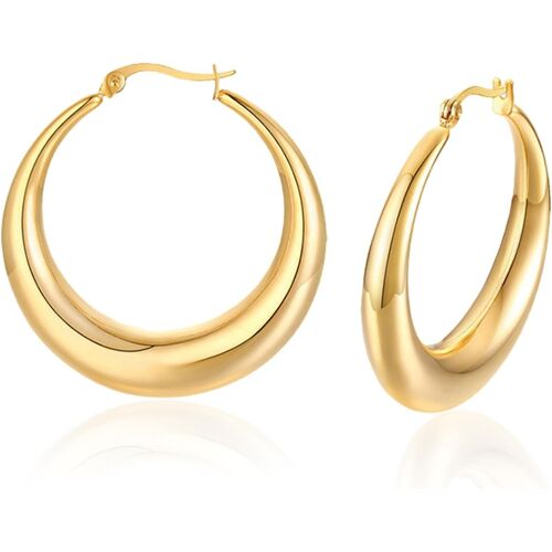 Kal-Boucles D'oreilles Créoles Classiques En Cuivre - Hypoallergéniques - Petites Boucles D'oreilles Ovales Épaisses - Cadeau Pour Femme, Petite Amie, Mère Et Fille (20 Mm), Cuivre