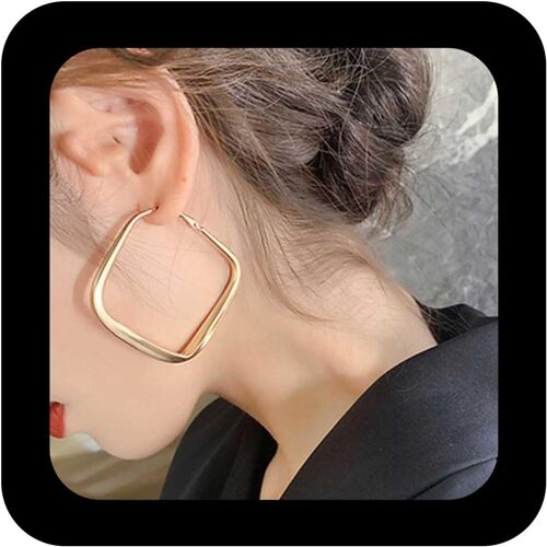 Kal-Boucles D'oreilles Carrées Grandes Boucles D'oreilles Géométriques Carrées Creuses Boucles D'oreilles Carrées Ouvertes Boucles D'oreilles Géométriques Or Bijoux Pour Femmes Et Filles (Or)