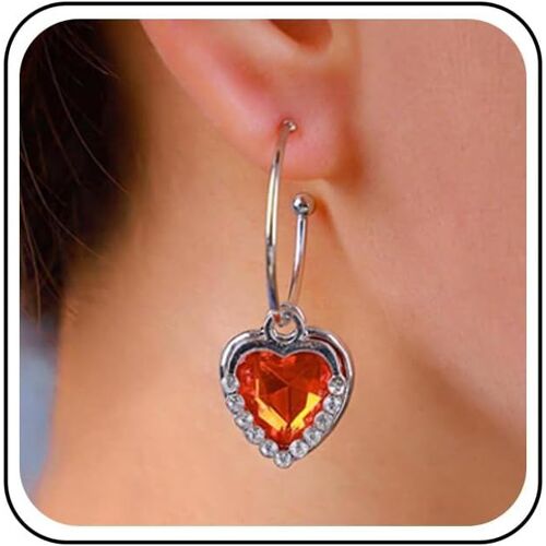 Kal-Boucles D'oreilles Boho Ruby Heart Boucles D'oreilles Argent Ruby Crystal Heart Drop Earrings Boucles D'oreilles Pendantes En Rubis Rouge Boucles D'oreilles Vintage Ruby Love Heart Hoop