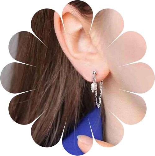 Kal-Boucles D'oreilles Chaîne De Figaro Boucles D'oreilles Chaîne De Figaro Boucles D'oreilles Courtes Boucles D'oreilles Perle Clous D'oreilles Argent Bijoux Pour Femmes Et Filles