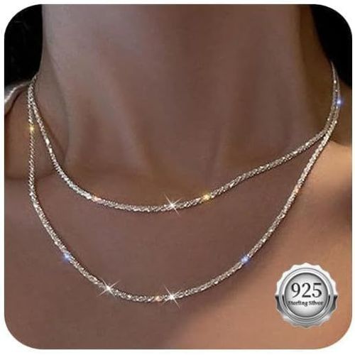Jum-Colliers En Argent Pour Femmes Colliers En Argent Superposés Collier En Argent Délicat Collier Ras Du Cou En Chaîne Pour Femmes Bijoux Brillants Cadeaux Pour Femmes Filles