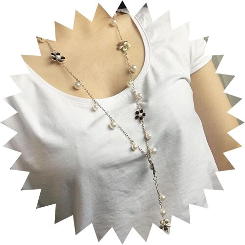 Kal-Pendentif Perle Boho Long Collier Rétro Grande Perle Pendentif Fleur Blanche Collier Chandail Or Collier Simple Y Chaîne Or Fait Main Accessoires De Mariage Cadeau Bijoux Pour Femmes