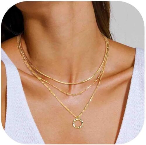 Kal-3pcs Collier Femme Or Collier Acier Inoxydable Femme Collier Pendentif En Argent Avec Croix Perles Coeur Chaîne Serpent Or Collier Ras De Cou Réglables Chaine Bijoux Avec Coffret Cadeau