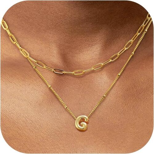 Kal-Collier Personnalisé Prénom Collier Lettre Plaqué Or 18 Carats Femme Collier Avec Initiale Pendentif Lettre Bulle A-Z Collier Prenom Personnalisé Bijoux Cadeau Femme Filles