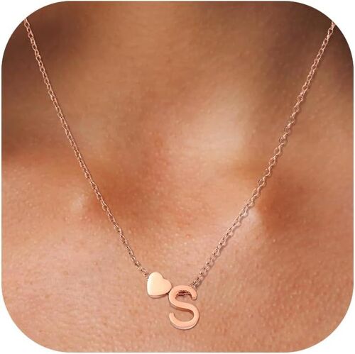 Kal-Collier Coeur Avec Lettre Collier Prenom Personnalisé Chaîne Coeur Avec Initiales A-Z Nom Collier 316l Acier Inoxydable Collier Lettre Pendentif Cadeaux Bijoux Pour Femmes Filles 45+5cm