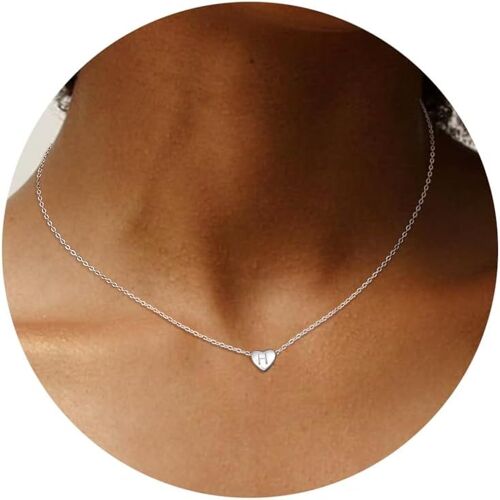 Kal-Collier Femme Argent 925, Coeur Pendentif Lettre Collier, Personnalisé Collier Initiales Pour Femmes Filles Lettre A-Z Bijoux Cadeaux Anniversaire Saint-Valentin Noël (Avec Boîte)