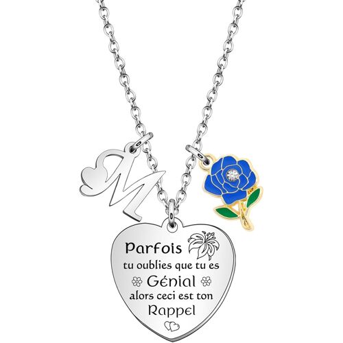 Kal-Femmes Collier Bleu Rose Collier Femmes Initiales Collier Amitié Soeur Rappel Cadeau D'anniversaire Cadeau D'inspiration Argent Collier Bijoux
