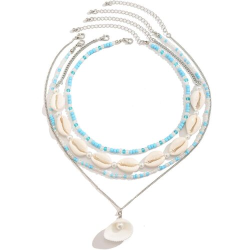 Kal-Collier Coquillage Bracelet Femme, Boheme Collier À Breloques, Colliers Pendentif, Étoile De Mer Bracelet, Bijoux Tendance Empilés, Bijoux De Plage D'été Pour Femmes Et Filles, Bleu Blanc