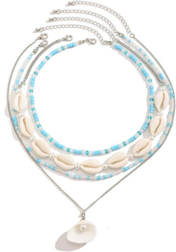 Kal-Collier Coquillage Bracelet Femme, Boheme Collier À Breloques, Colliers Pendentif, Étoile De Mer Bracelet, Bijoux Tendance Empilés, Bijoux De Plage D'été Pour Femmes Et Filles, Bleu Blanc